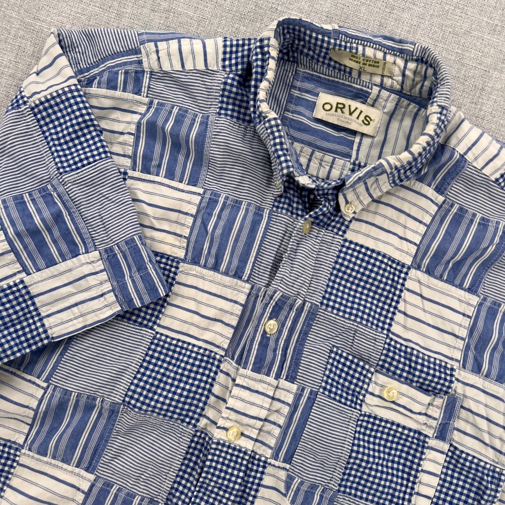 Orvis Patchwork Madras Button Down Shirt Men Xl B… - image 1